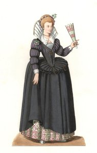Francuzka za panowania króla Henryka III (1551-1589) - Litografia na podstawie ilustracji Edmonda Lechevallier-Chevignarda (1825-1902), z „Costumes historiques des 16th autorstwa Edmond Lechevallier Chevignard