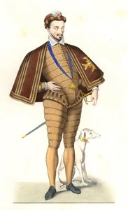 Król Francji Henryk III (1551-1589), noszący naszyjnik Zakonu Ducha Świętego - Litografia według ilustracji Edmonda Lechevallier-Chevignarda (1825-1902), z „Costumes historiques des 16th