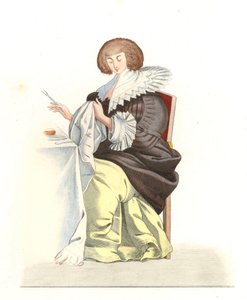 Kobieta szlachty francuskiej XVI wiek, wg ryciny Abrahama Bosse (1602-1676) - Litografia z ilustracji Edmonda Lechevallier-Chevignarda (1825-1902), z „Costumes historiques des 16th autorstwa Edmond Lechevallier Chevignard