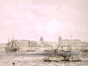Greenwich Hospital, grawerowane przez Thomasa Pickena (fl.1838-d.1870), wyd. 1852 przez Lloyd Bros. & Co. (litografia) autorstwa Edmund (after) Walker