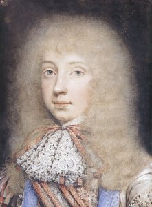 Portret Edwarda Stuarta, długość biustu, z rozwianymi włosami i koronką, autorstwa Edmund Ashfield