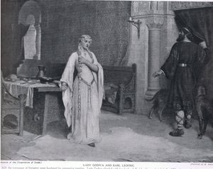 Lady Godiva i hrabia Leofric, ilustracja z „Historia narodów Hutchinsona”, c.1910 autorstwa Edmund Blair Leighton