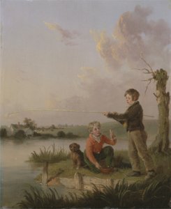 Młodzi wędkarze (olej na panelu) autorstwa Edmund Bristow
