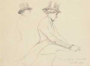 Postacie jeździeckie (ołówek na papierze) autorstwa Edmund Charles Tarbell