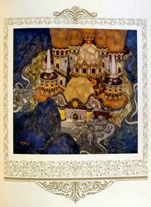 Ilustracja "Pałac Czerwonego Smoka. Serbia" autorstwa Dulaca. 1917. autorstwa Edmund Dulac