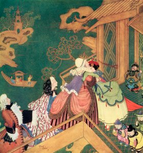 "Laideronnette pocałowała i objęła dobrą Wróżkę Opiekunkę", ilustracja z francuskiej baśni Zielony Wąż, z książki Edmunda Dulaca Fairy-Book: Fairy Tales of the Allied Nations, wyd. 1916 r.