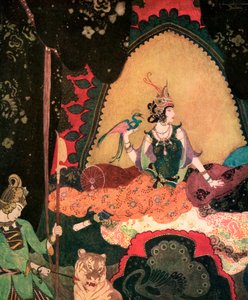 Layla trzymająca ptaka autorstwa Edmunda Dulaca autorstwa Edmund Dulac