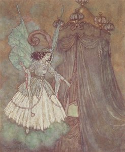 "Znalazła się twarzą w twarz z dostojną i piękną damą", ilustracja z "Pięknej i Bestii". autorstwa Edmund Dulac