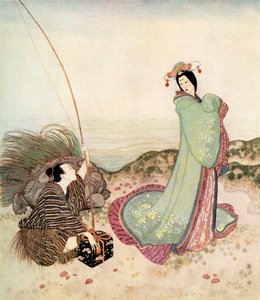 "Urashima był tak oczarowany, że nie mógł wypowiedzieć ani słowa", ilustracja z japońskiej baśni The Story of Urashima Taro, z książki Edmunda Dulaca Fairy-Book: Fairy Tales of the Allied Nations, wyd. 1916 r. autorstwa Edmund Dulac