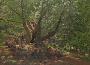 Robin Hood i jego Merry Men in Sherwood Forest, 1859 (gwasz i guma arabska na papierze)