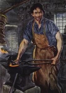 Dzika, umorusana postać mężczyzny... formującego kawałek żelaza autorstwa Edmund Joseph Sullivan