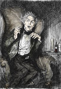 Dr jekyll w przerażeniu podczas rozmowy z Uttersonem i Enfieldem, ilustracja autorstwa Edmunda Josepha Sullivana (1869-1933) do powieści L