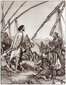 Jezus pyta: Kto jest moim bliźnim? (lito) autorstwa Edmund Joseph Sullivan