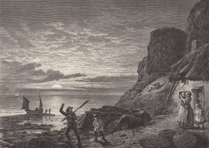 Rybacy ojciec i syn żegnający się z rodziną (grawerunek) autorstwa Edmund Morison (after) Wimperis