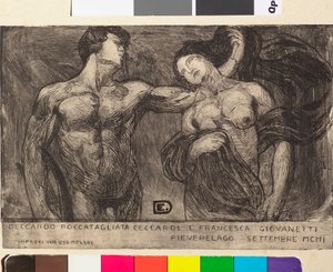 Zawiadomienie o ślubie poety Ceccardo Roccatagliata Ceccardi z Francescą Giovanetti autorstwa Edoardo de Albertis