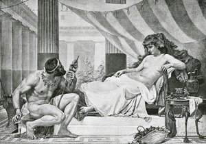 Herkules u stóp Omfale (litografia) autorstwa Edouard-Joseph (after) Dantan