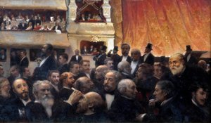 Przerwa, premiera we francuskiej Komedii Wśród widzów: w wannie Henri Rochefort i Leon Gambetta, w awangardowej garderobie na górze Jules Ferry, d