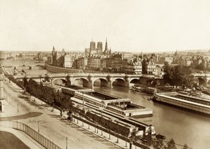 Sekwana z mostami, z tyłu Notre-Dame de Paris autorstwa Édouard Baldus