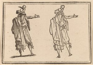 Mężczyzna widziany z tyłu z wyciągniętą prawą ręką autorstwa Edouard Eckman after Jacques Callot