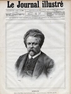 Alfred Grevin (1827-1892) rzeźbiarz, rysownik, rysownik, rysownik i projektant francuskich kostiumów teatralnych - Grawerowanie autorstwa Navelliera wg zdjęcia Nadara w „The Illustrous Journal” z 1892 roku