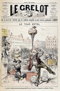 Komiks o aferach finansowych „Wieża Eiffla: najzdolniejszy batonista – zwijacz widziany od czasów słynnego Viviera”. Okładka „Le Grelot” z 22 stycznia