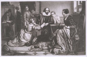 Szekspir z rodziną, w Stratford, Reciting the Tragedy Hamlet (Grawerowanie i akwaforta kropkowana)