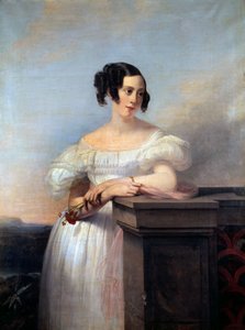 Portret dziewczyny z obrazem goździka autorstwa Edouarda Louisa Dubufe (1820-1883) XIX-wieczny Rouen, Musee des Beaux Arts autorstwa Edouard Louis Dubufe