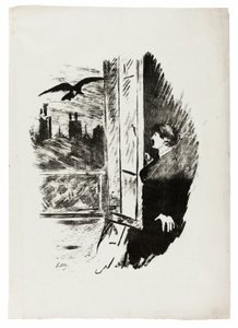 Przy oknie ("Otwórz tutaj, rzuciłem okiennicę..."), z filmu Kruk (Le Corbeau) autorstwa Édouard Manet