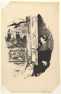 Otwórz tutaj rzuciłem migawkę. Ilustracja do Kruka Edgara Allana Poe, 1875. autorstwa Édouard Manet