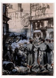 Miasto 1871: „”barykada”” Rysunek Edouarda Maneta (1832-1883) 1871 Wym. 46,2 x 32,5 m² autorstwa Édouard Manet