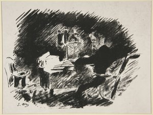 Pod lampą, pierwsza ilustracja do przekładu Mallarmégo „Kruka” Poego autorstwa Édouard Manet