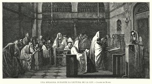 Synagoga podczas czytania Tory (lit) autorstwa Edouard Moyse