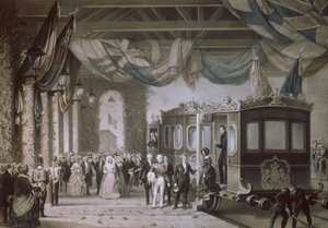 Królowa Wiktoria (1819-1901) i Książę Albert (1819-61) Przybywają do Gosport Station w Hampshire, grawerowane przez Bayot i Cuvilier, 1846
