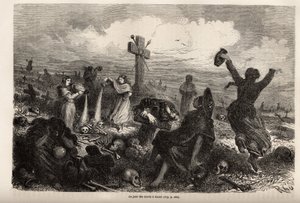 Obchody fete des morts w Cuzco, rysunek Riou, ilustrujący podróż Paula Marcoya przez Amerykę Południową w latach 1848-1860. Rycina w „Le tour du monde” pod redakcją Edouarda Chartona autorstwa Edouard Riou