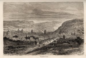 Widok ogólny Cusco lub Cusco, dawnej stolicy Inków, rysunek Riou, ilustrujący podróż Paula Marcoya przez Amerykę Południową w latach 1848-1860. Rycina w „”Le tour du monde””, pod redakcją Edouarda Chartona autorstwa Edouard Riou