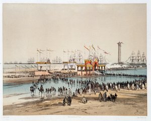 Inauguracja Kanału Sueskiego w Port-Said (Port powiedział) - w „Przez Przesmyk Sueski” Riou, Marius Fontaine autorstwa Edouard Riou