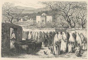 Marabout i Procesja: Tlemcen , grawerowane przez Henri Theophile Hildibrand (1824-97) autorstwa Edouard Riou
