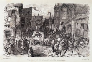 Philippe Auguste (Philippe-Auguste) chciał zaoferować paryżanom spektakl triumfalnego startu. sd. XII wiek autorstwa Edouard Riou