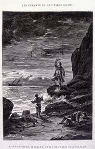Zdejmij go, Panie, w zniechęcone ręce! w „Les Enfants du Capitaine Grant”” Julesa Verne autorstwa Edouard Riou