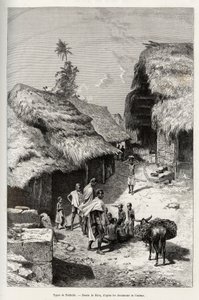 Rodzaje Pakhali (Wybrzeże Kości Słoniowej). Grawerowanie autorstwa Riou, ilustrujące historię „Od Nigru do Zatoki Gwinejskiej” autorstwa kapitana Louisa Gustave