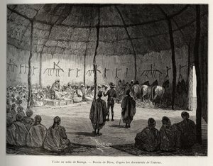 Wizyta w Naba w Karaga (Ghana). Grawerowanie autorstwa Riou, ilustrujące historię „Od Nigru do Zatoki Gwinejskiej” autorstwa kapitana Louisa Gustave