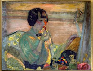 Francuska komiczka Marthe Mellot (1870-1947) w makijażu, XX wiek. Paryż, Komedia Pól Elizejskich (olej na płótnie) autorstwa Edouard Vuillard