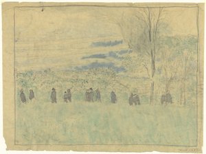 Krajobraz ze spacerowiczami: kondukt żałobny (?) autorstwa Edouard Vuillard