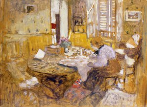 Madame Vuillard czyta w jadalni, rue Truffaut; Madame Vuillard czyta w pokoju? Jedzenie, rue Truffant, 1903 autorstwa Edouard Vuillard