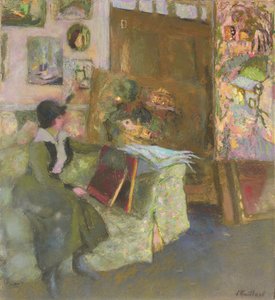 Model na zielonej kanapie; Model z zieloną kanapą, 1915 autorstwa Edouard Vuillard