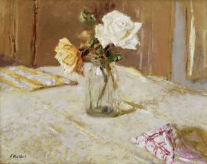 Róże w szklanym wazonie autorstwa Edouard Vuillard