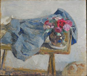 Czerwone róże i tkaniny na stole, 1900-1901. autorstwa Edouard Vuillard