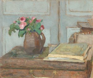 Pudełko z farbami artysty i róże z mchu autorstwa Edouard Vuillard