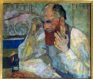 Komik Aurelien Lugne Poe (Lugne-Poe) (1869-1940) charakteryzator, Paryż XX w., Komedia Pól Elizejskich (olej na płótnie) autorstwa Edouard Vuillard