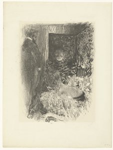Dwie kobiety i mężczyzna w oświetlonym wnętrzu Intymność autorstwa Edouard Vuillard